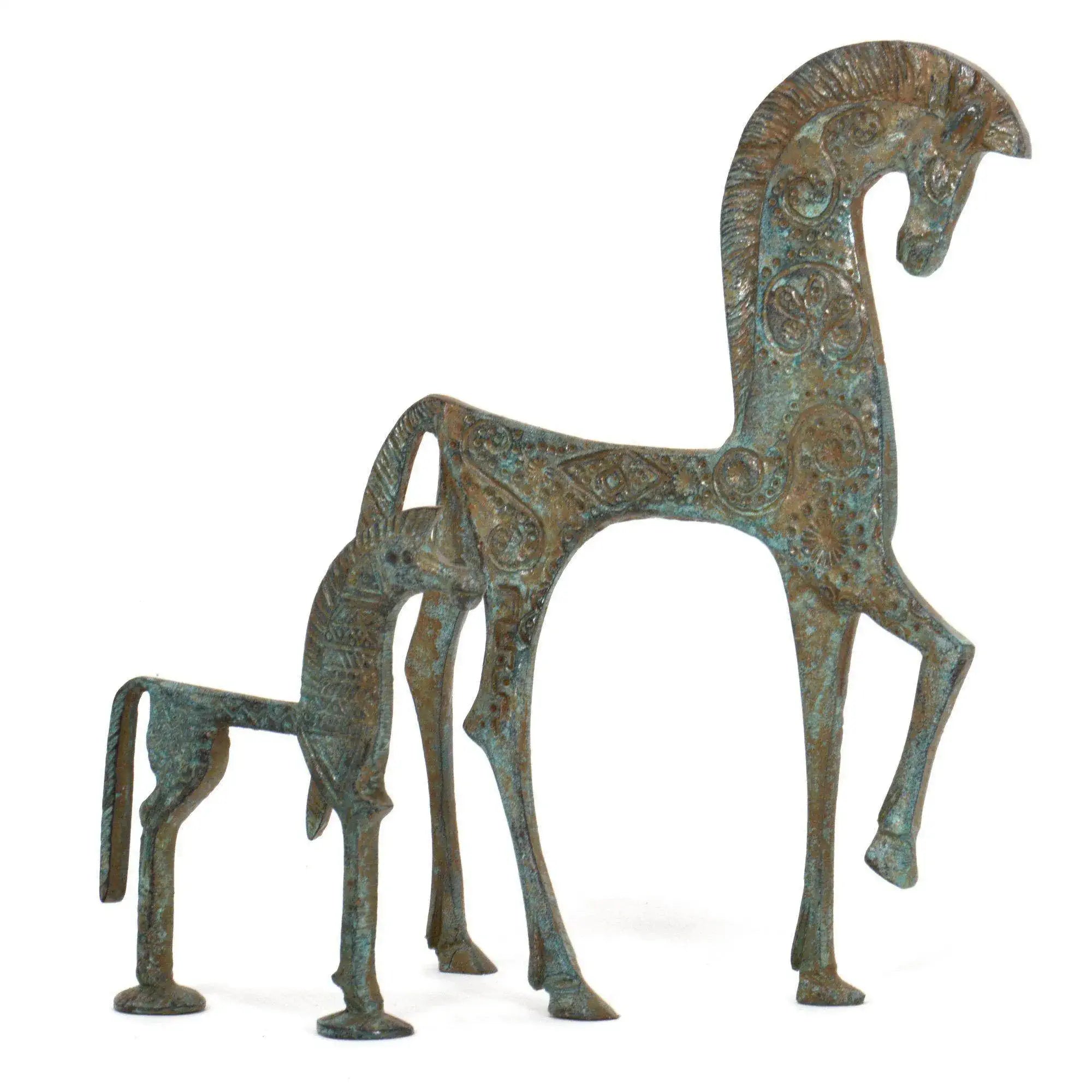 Scultura di cavallo greco in bronzo, statuetta elegante