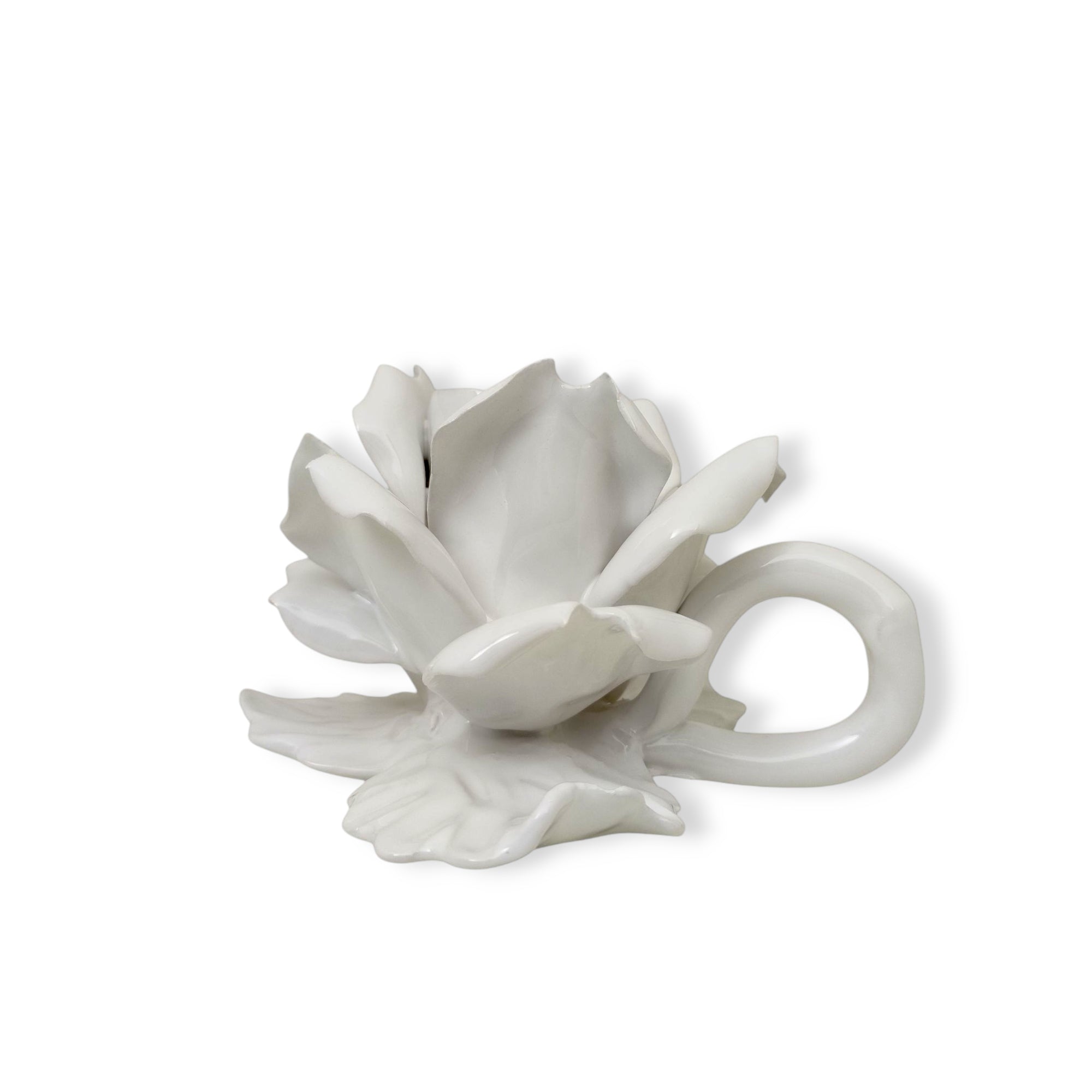 Porta-cierge en porcelaine de Capodimonte avec rose blanche – Les Bourbons