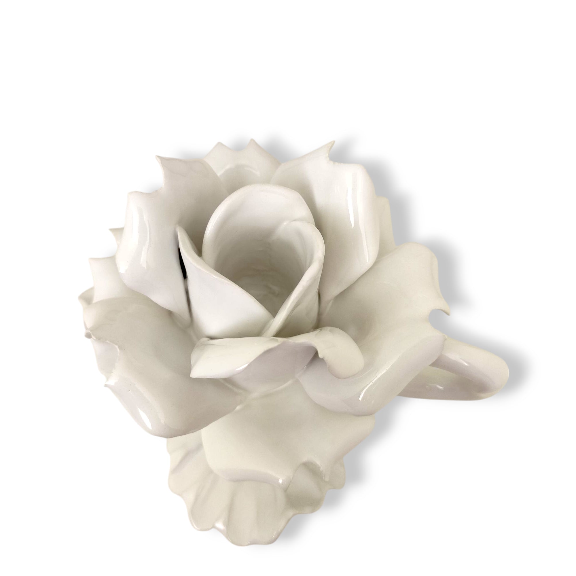 Porta-cierge en porcelaine de Capodimonte avec rose blanche – Les Bourbons