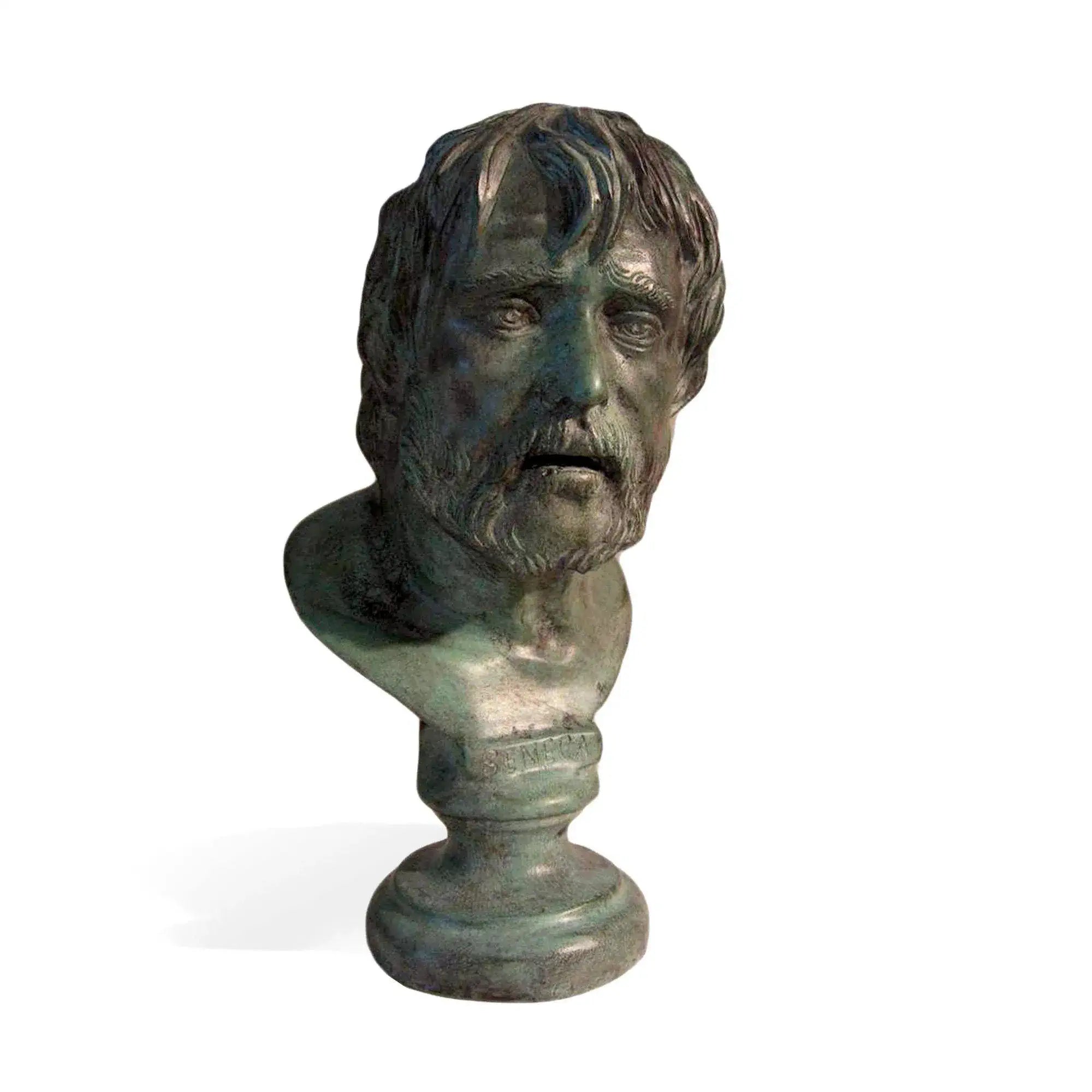 Statua Seneca in bronzo patina verde