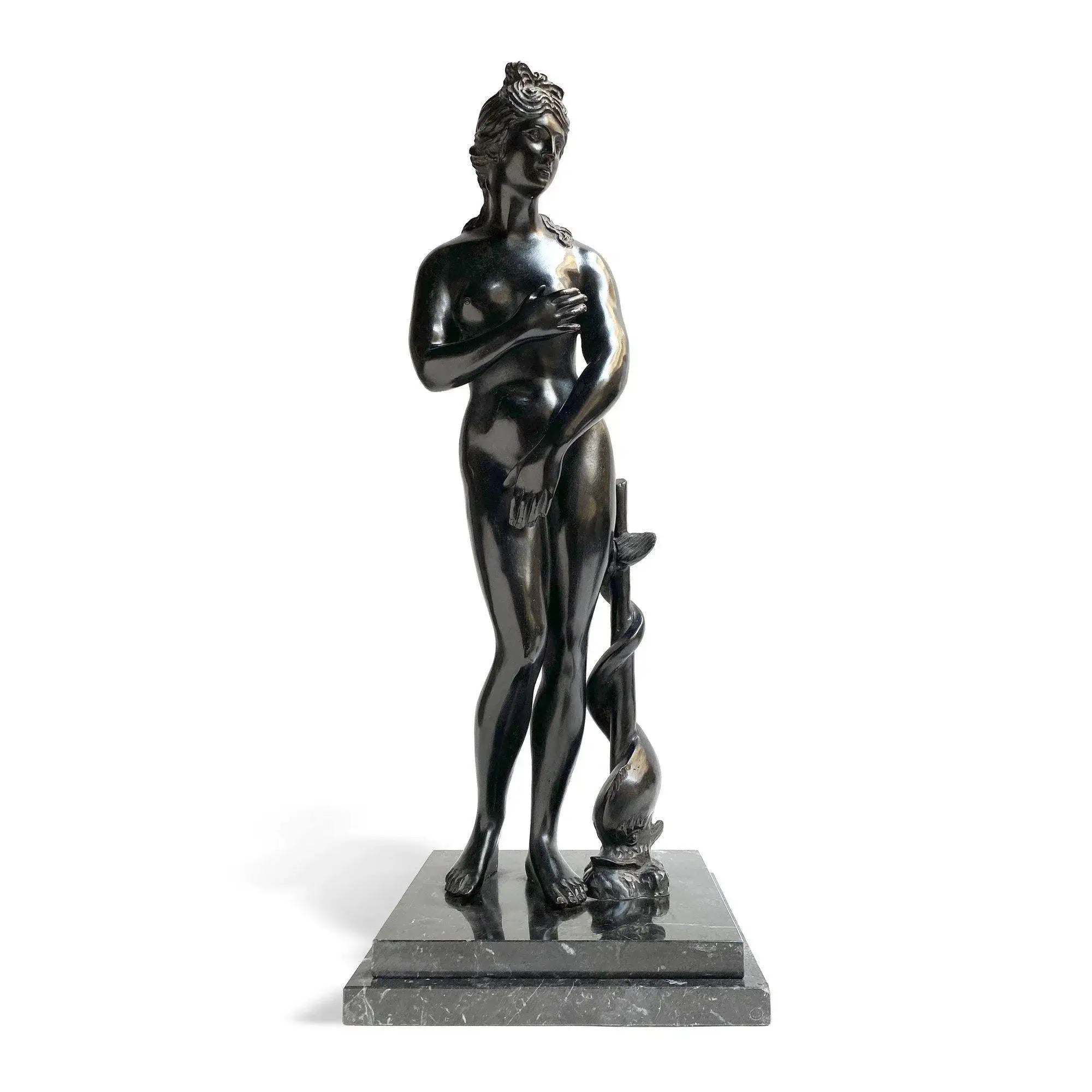 Vista frontale della statua in bronzo della Venere de Medici