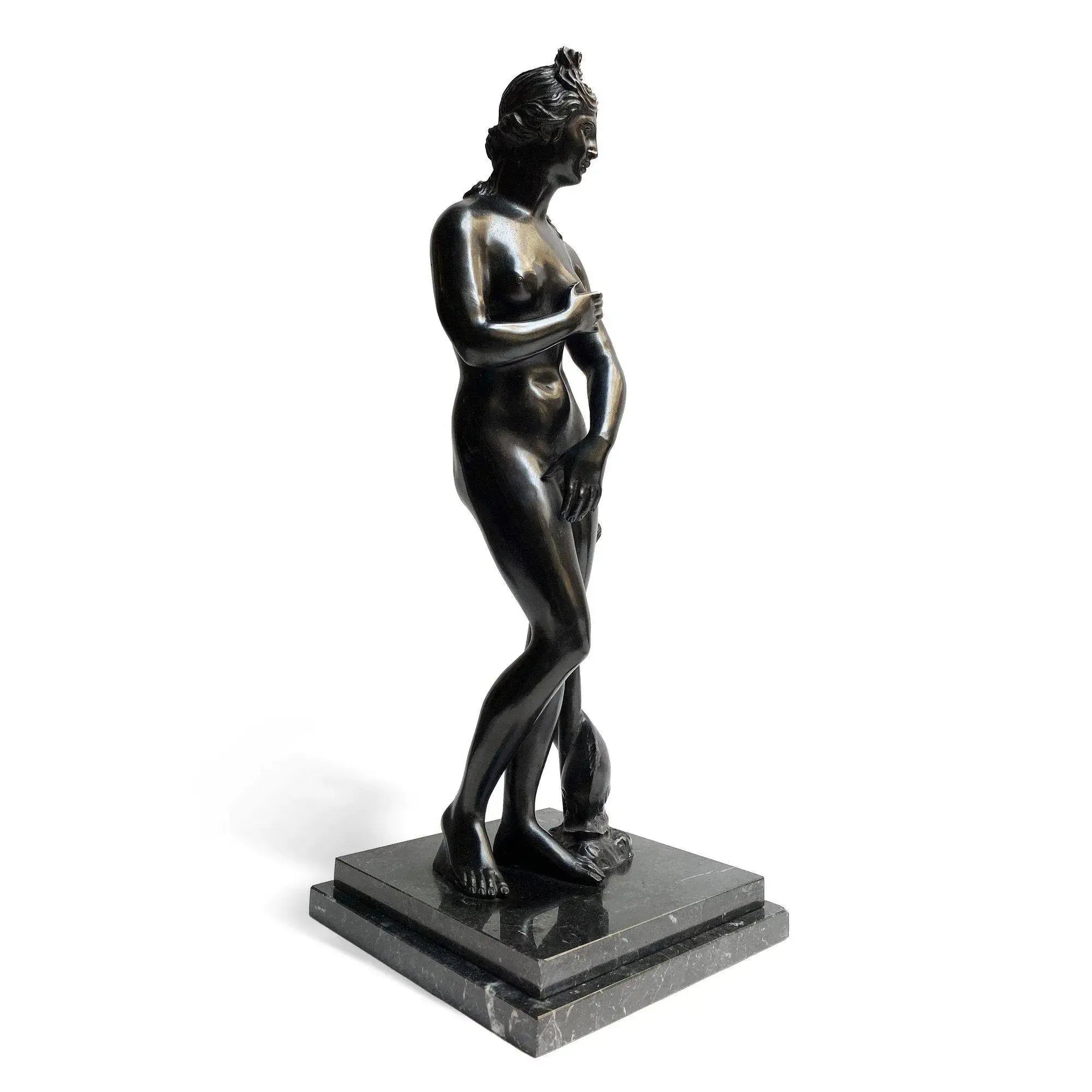 Profilo laterale della statua Venere de Medici in bronzo